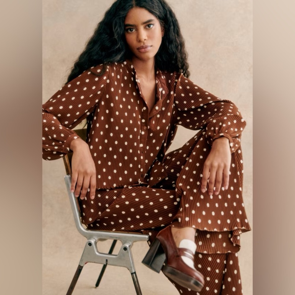 Sézane Nikki Shirt - Pink Creation - Brown/Ecru Polka